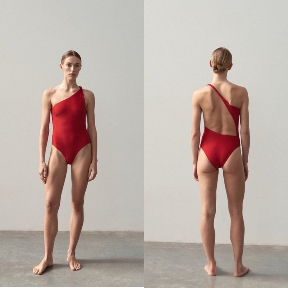 NWT Ziah St Agni x Free People Leme Asymmetric One-Piece US 10 Red One Shoulder